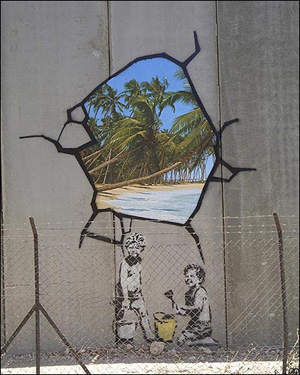 Banksy paradise graffiti wall in Bethlehem