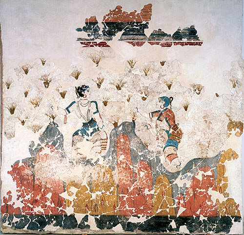 Fresco of Saffron Gathererse fomr the Bronze Age Excavations in Akrotiri