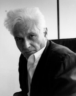 black and white photo of derrida