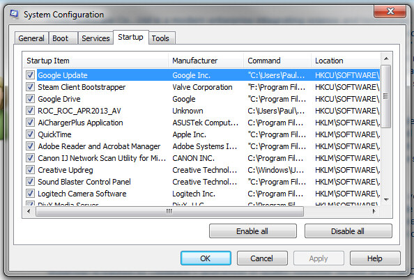 windows logger unknown msconfig