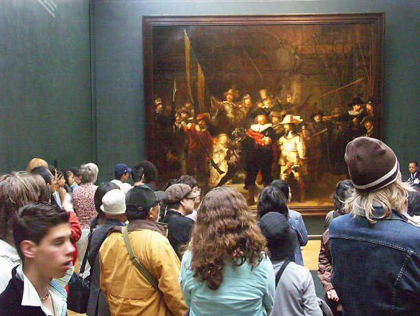 The Night Watch by Rembrandt is the most popular piece of art, which depicts a group of militiamen in action.